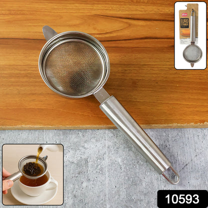 Wukusy Supermom Medium Euro Mesh Strainer for kitchen use, featuring fine mesh and sturdy handle for straining ingredients.