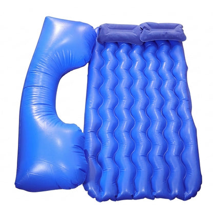 Wukusy comfortable car air mattress bed set with inflatable headrest, designed for travel relaxation, shown fully inflated in a vehicle.