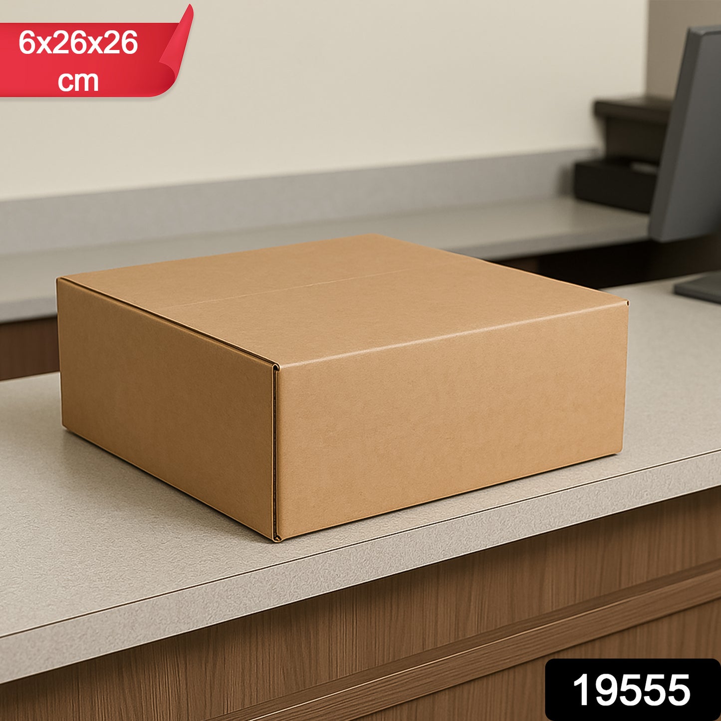 Heavy-duty brown packing box by Wukusy, 6x26x26 cm, used for product shipping and storage, with sturdy cardboard construction.