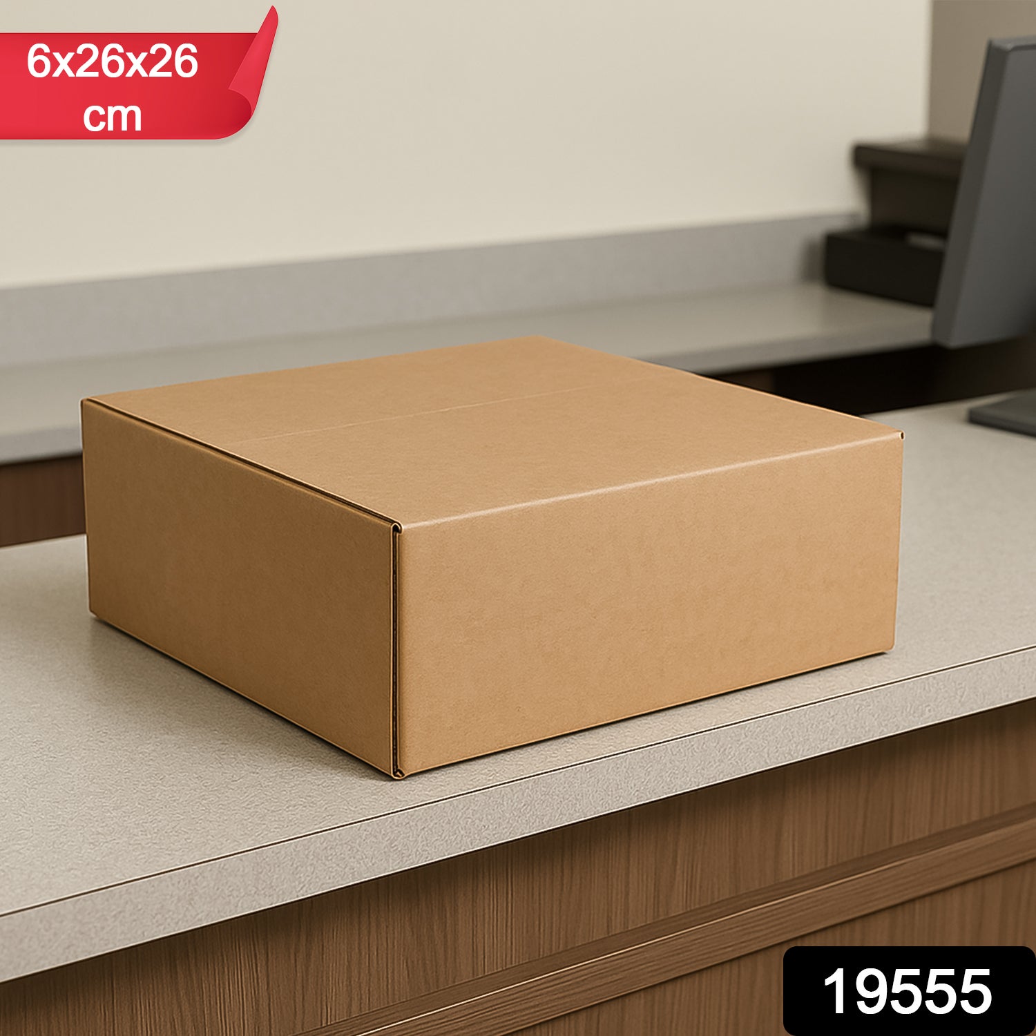 Heavy-duty brown packing box by Wukusy, 6x26x26 cm, used for product shipping and storage, with sturdy cardboard construction.