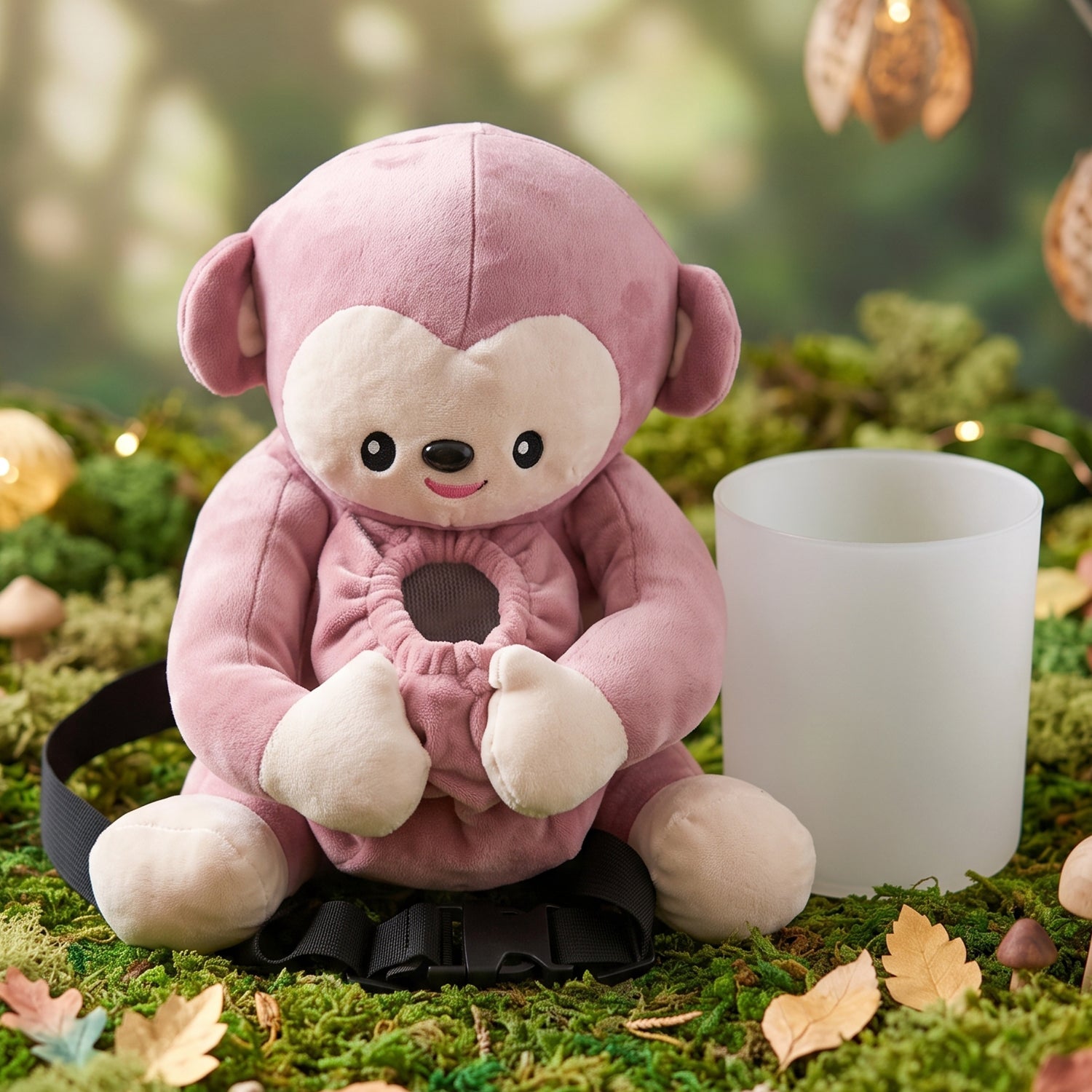 Wukusy plush monkey car trash can and tissue box holder, soft plush material with a cute monkey design for vehicle organization.