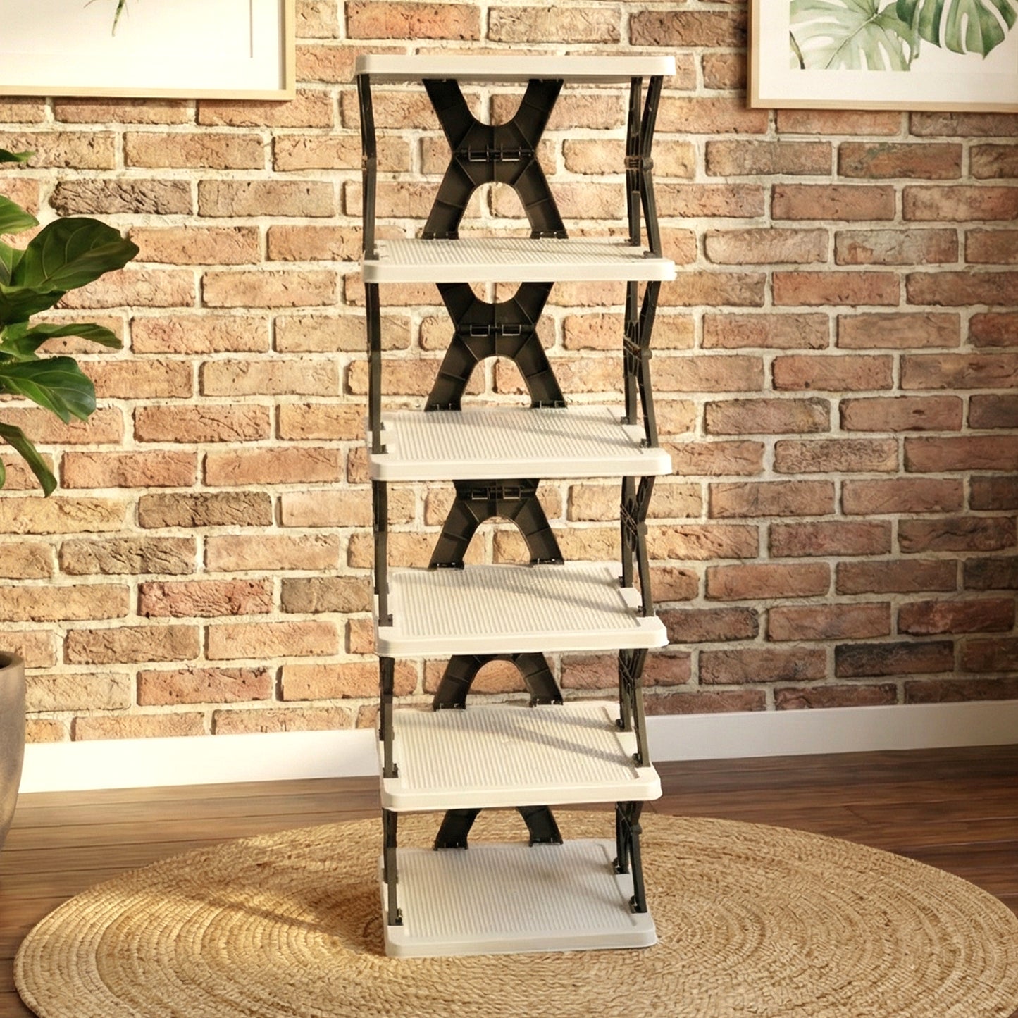 Wukusy 6-layer rectangle shoe rack stand with metal frame and multiple shelves for organizing footwear.