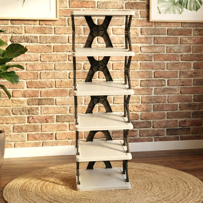 Wukusy 6-layer rectangle shoe rack stand with metal frame and multiple shelves for organizing footwear.