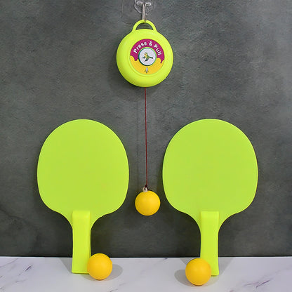 Wukusy hanging table tennis trainer set with three balls, compact toy for practicing table tennis skills at home.