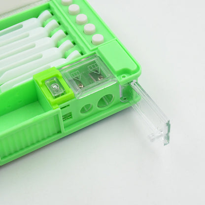 Wukusy 4251 multipurpose cartoon compass pencil box with two compartments, ideal for school supplies and kids' organization.