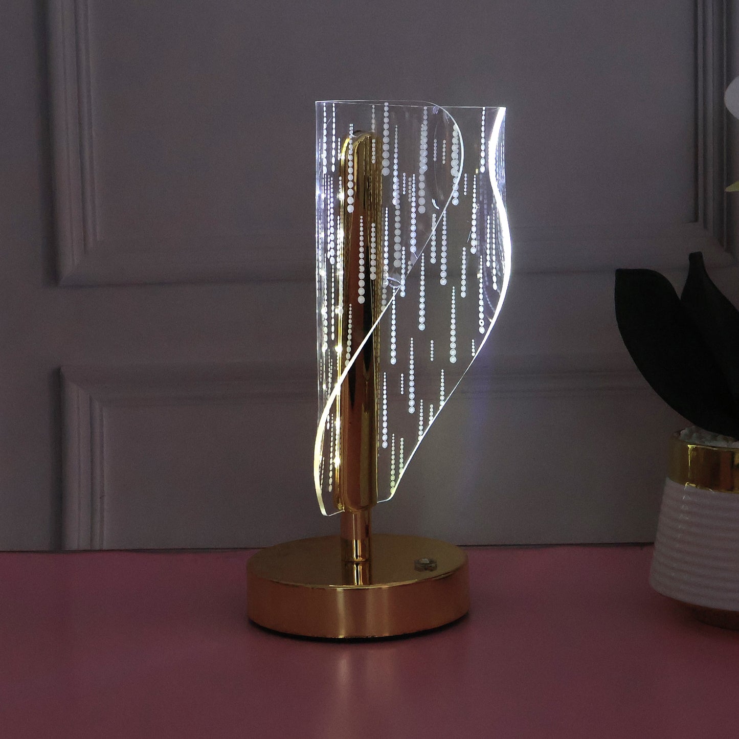 Modern crystal LED table lamp by Wukusy, stylish home decor with a sleek design and illuminated crystal accents.