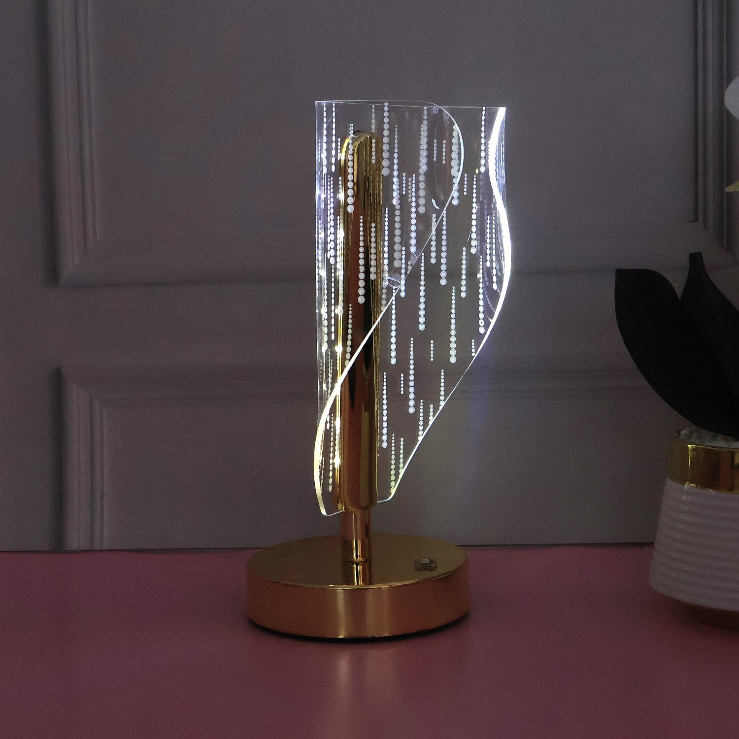 Modern crystal LED table lamp by Wukusy, stylish home decor with a sleek design and illuminated crystal accents.