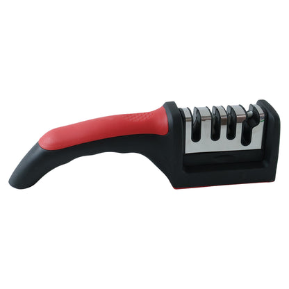 Wukusy 4-stage kitchen knife sharpener with non-slip handle and compact design, suitable for sharpening all types of kitchen knives.