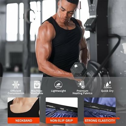 Men's slim fit sweat shaper tank top by Wukusy, lightweight travel tank top designed for comfort and shaping.