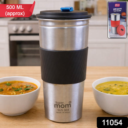 Wukusy Supermom stainless steel travel tumbler with lid and straw, 500ml capacity, ideal for beverages on the go