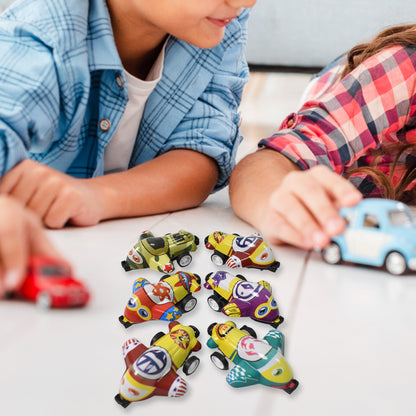 Set of 12 Wukusy mini pull back plastic cars and airplane toys, colorful cartoon PVC toys for kids, small and lightweight.