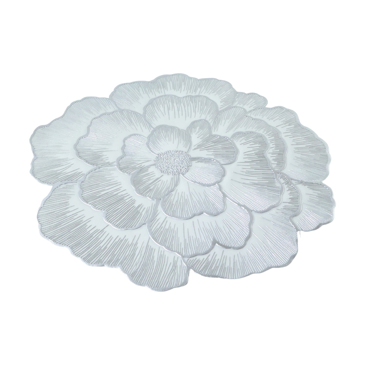 Round floral design PVC table mat by Wukusy, 36x36 cm, showcasing colorful floral patterns on a durable surface.