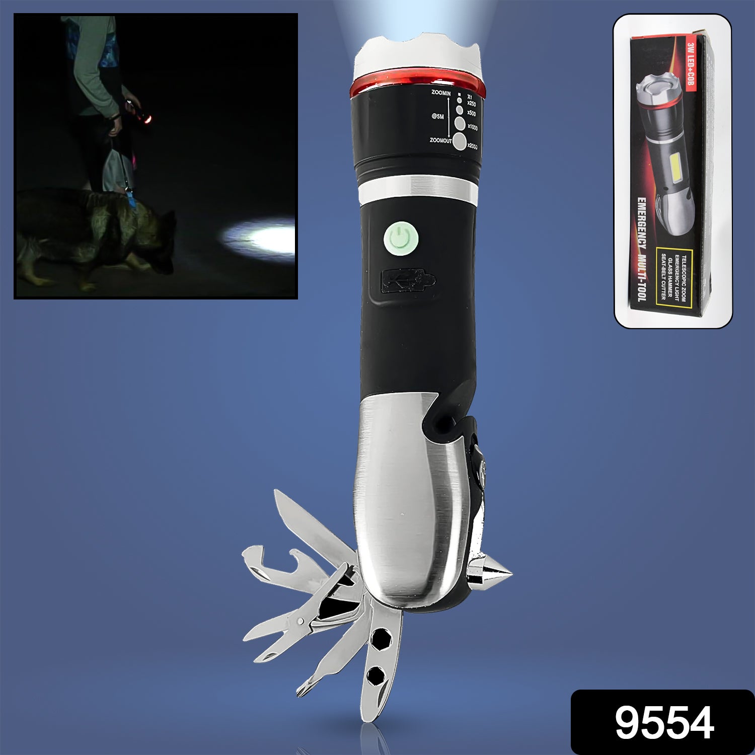 Wukusy multi-tool LED flashlight with integrated light, versatile for home improvement tasks, showing a compact all-in-one tool in hand