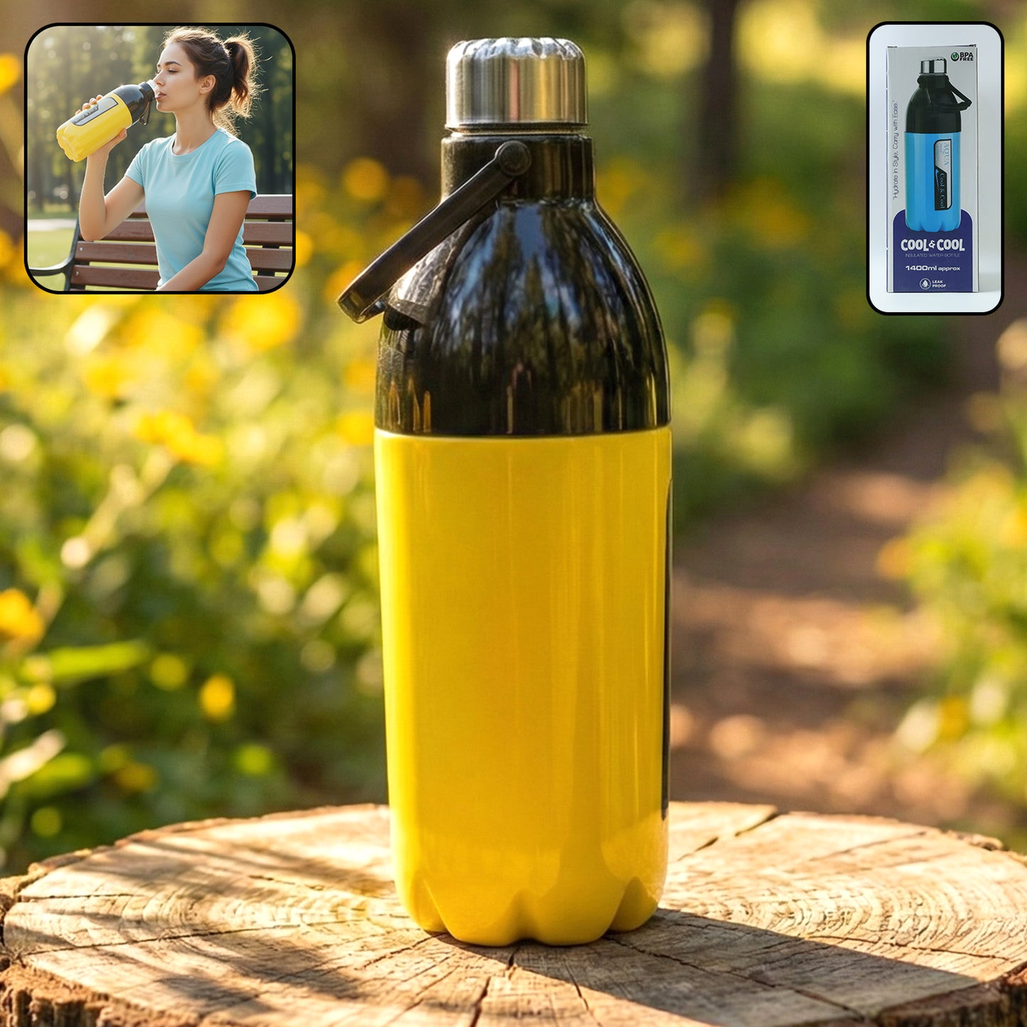 Large capacity Wukusy leakproof water bottle in 1400ml size, shown with a sleek design and secure lid for outdoor use.