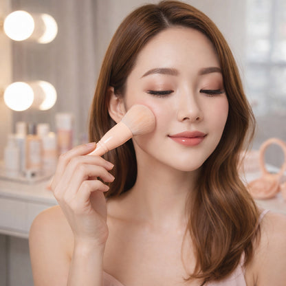 Wukusy 5-in-1 makeup brush set with mirror, compact cosmetic kit, including brushes and a mirror in a sleek box.