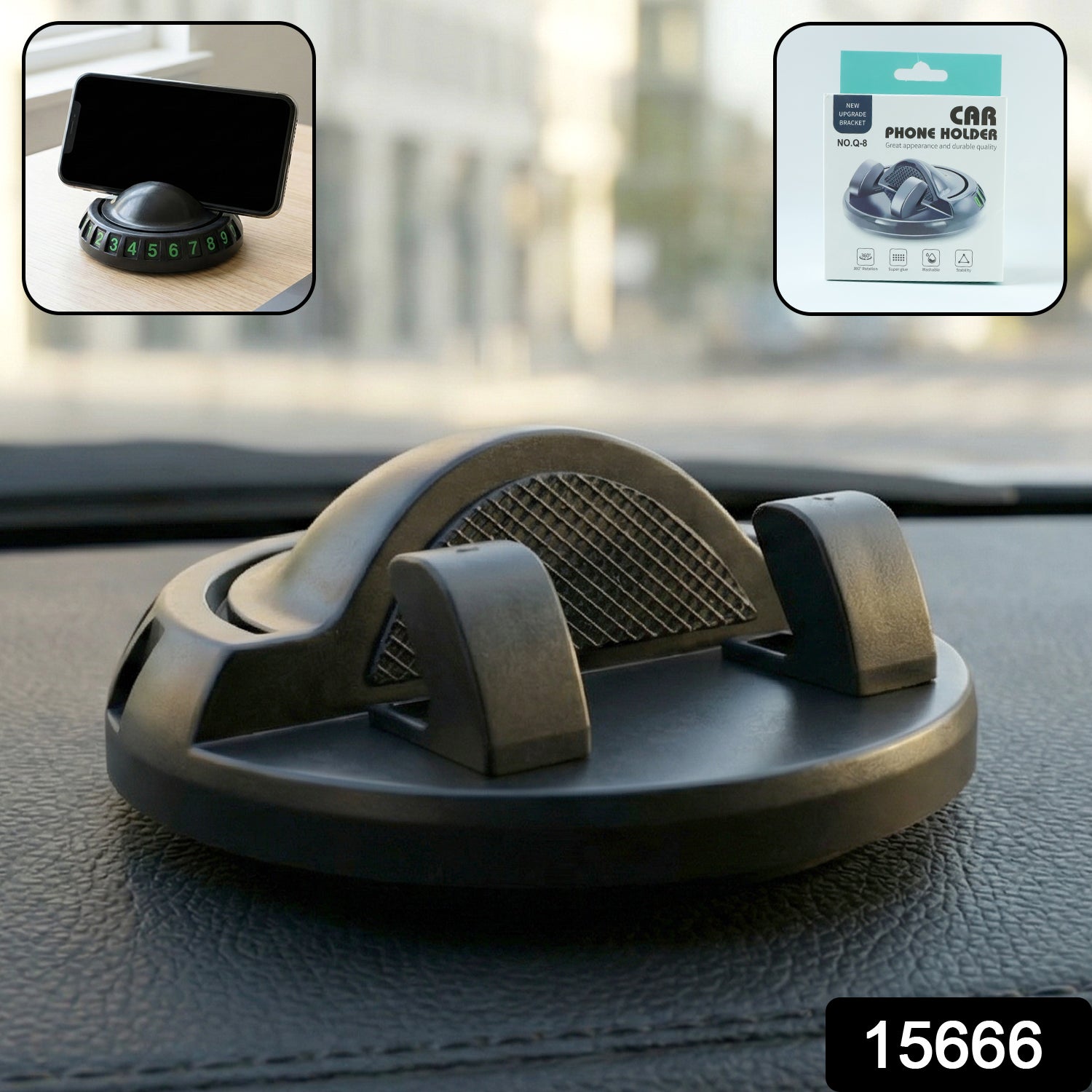 Wukusy 360° rotating anti-slip car dashboard mobile phone holder securely grips smartphones on vehicle dashboards