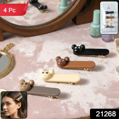Set of four Wukusy cute cartoon bear design premium fashion hair clips with adorable bear faces and colorful accents.