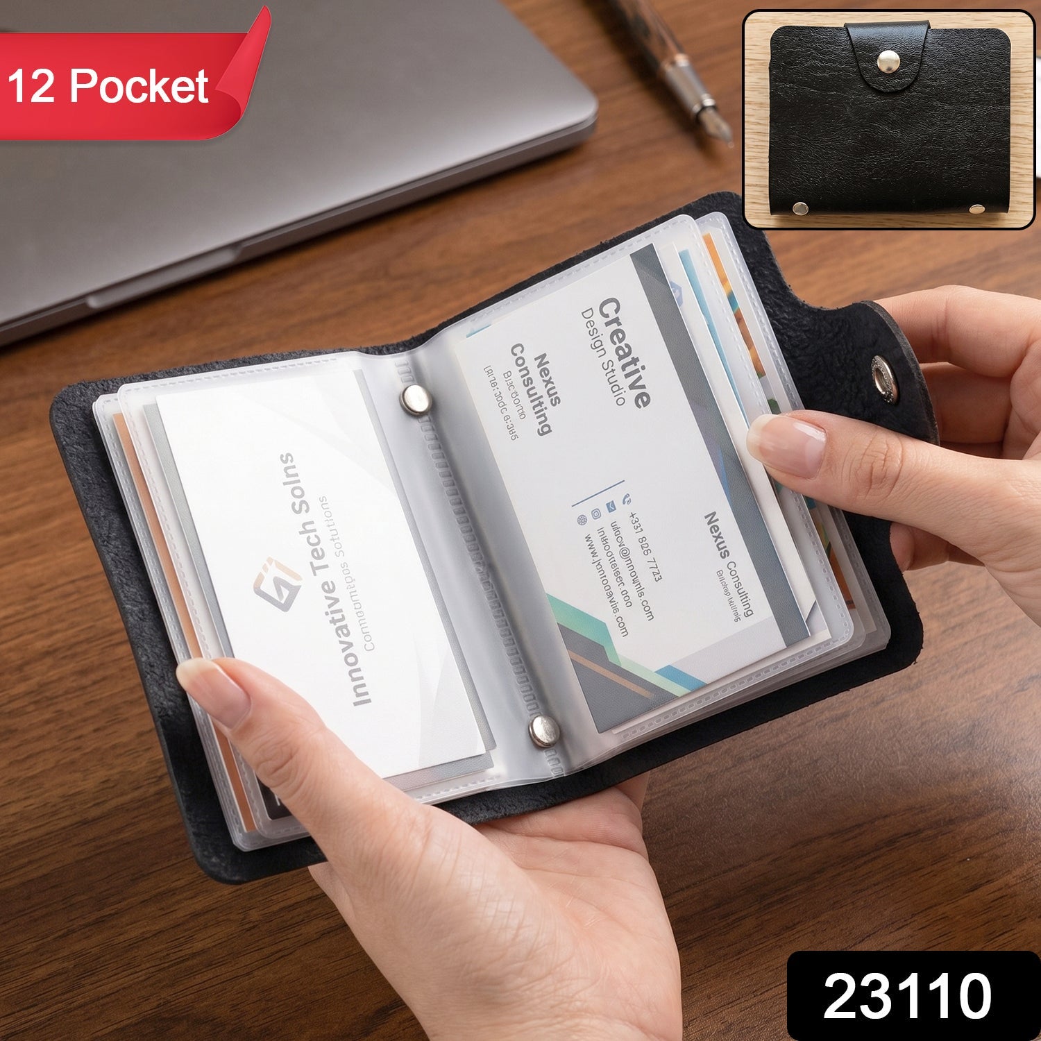 Wukusy slim durable PU leather card holder wallet with multiple card slots, compact and stylish for organizing cards.