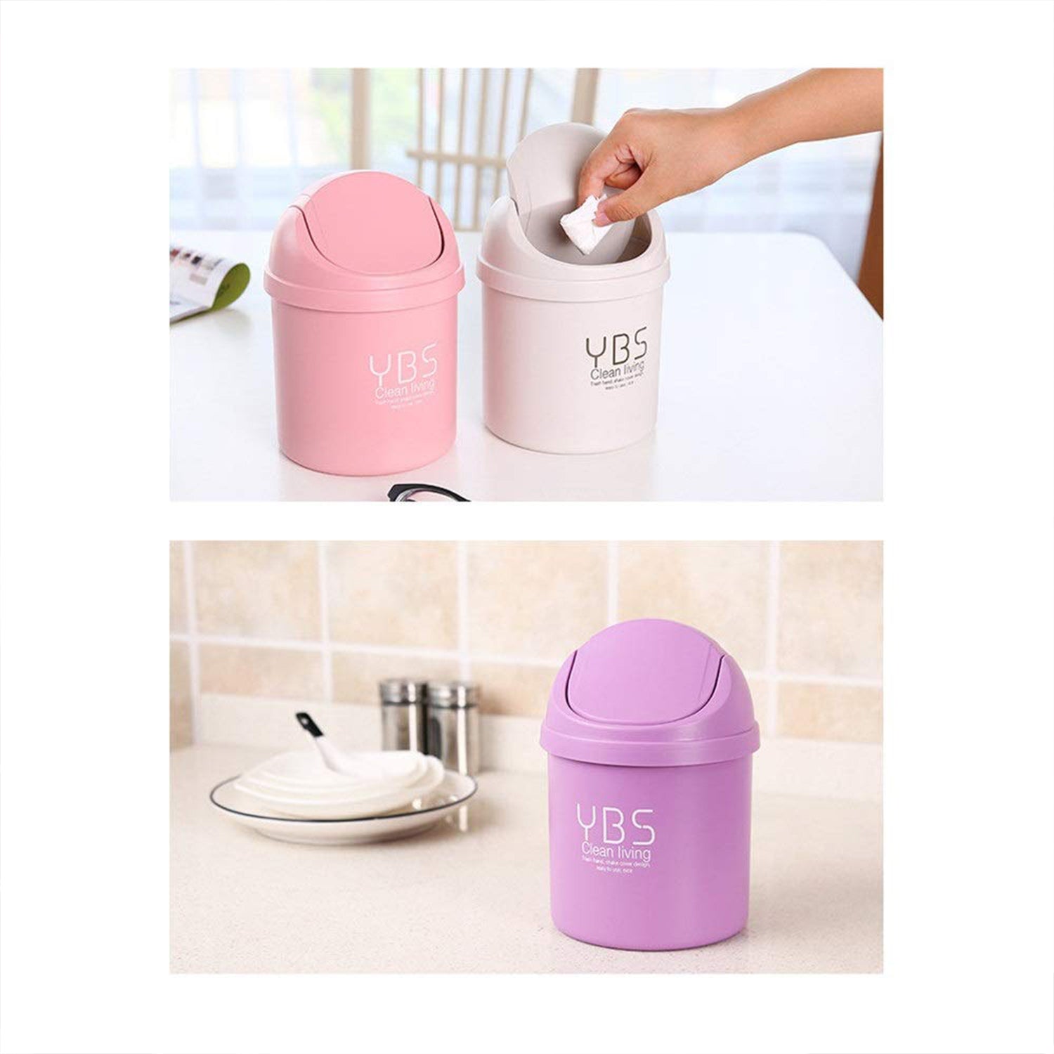 Small Wukusy mini trash can with lid, compact 18x13 cm, ideal for home improvement and waste disposal.