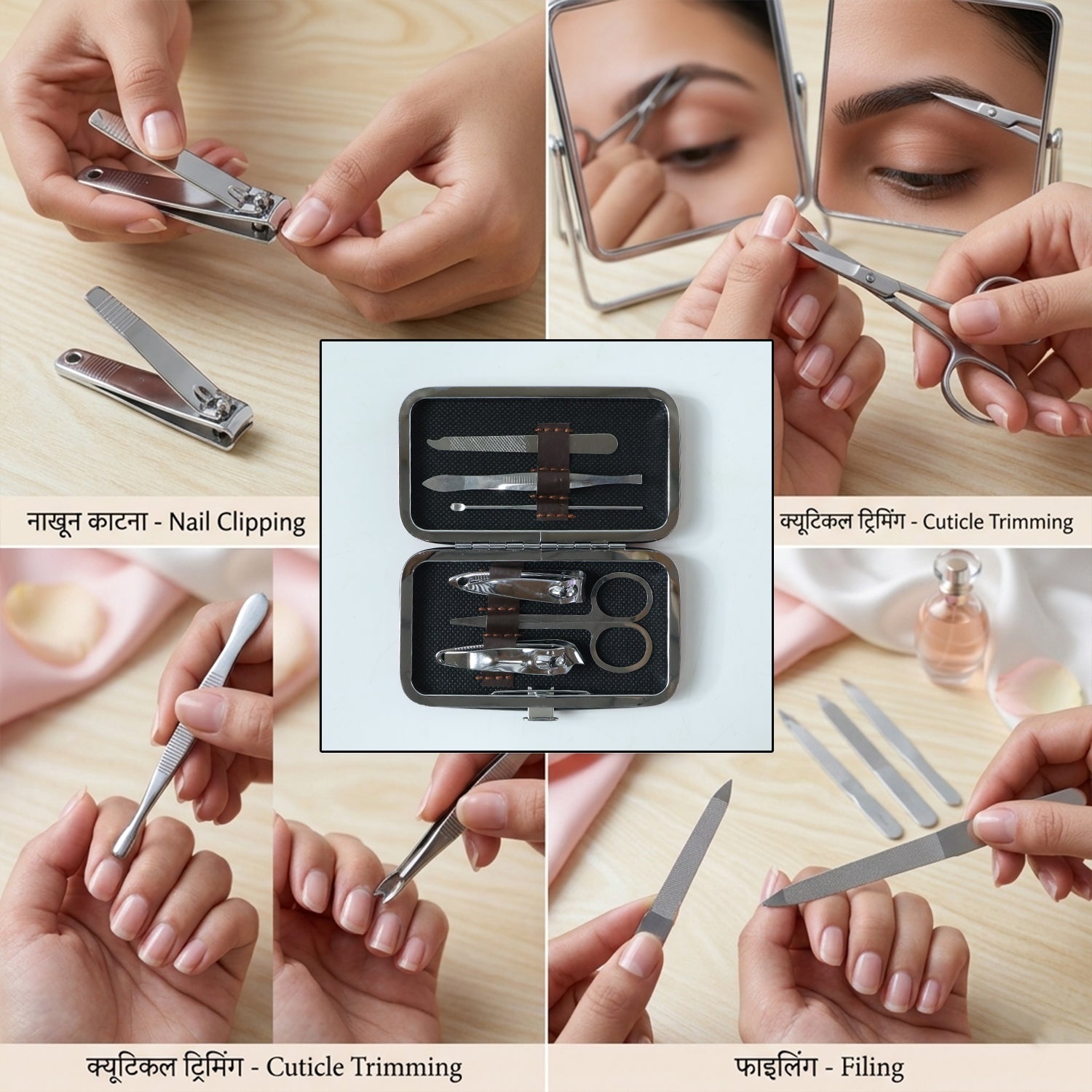 Wukusy 6-in-1 professional manicure and pedicure nail grooming kit with various tools for nail care and grooming.