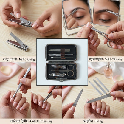 Wukusy 6-in-1 professional manicure and pedicure nail grooming kit with various tools for nail care and grooming.
