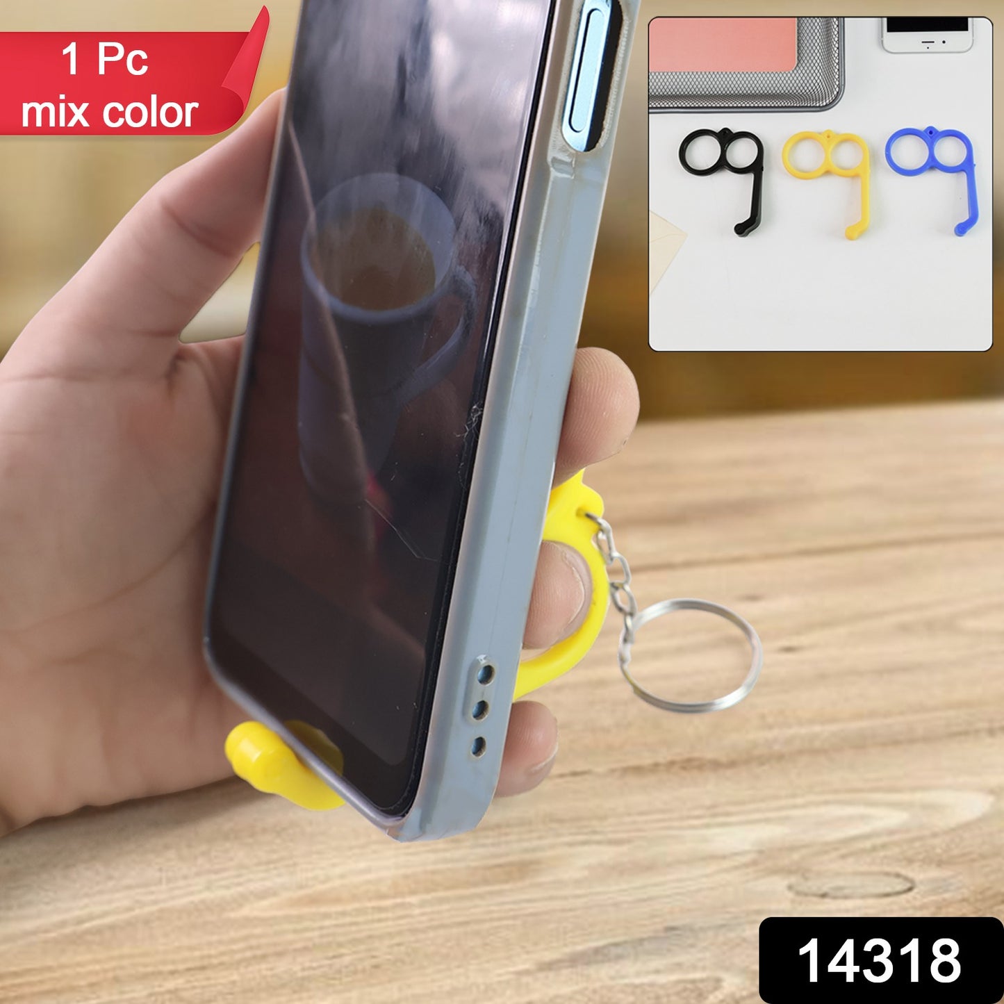 Wukusy plastic hand mobile stand in mixed colors, designed for holding smartphones securely on a flat surface.