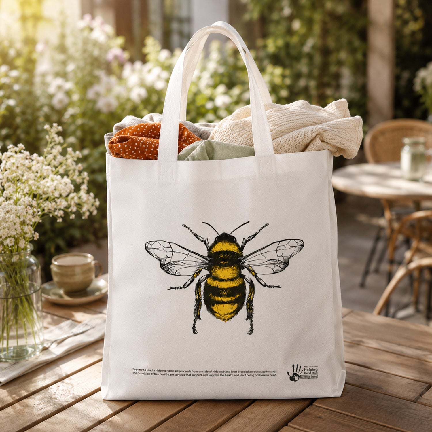Wukusy multipurpose carry hand bag with bee print, stylish and functional, featuring a spacious interior and durable handles.