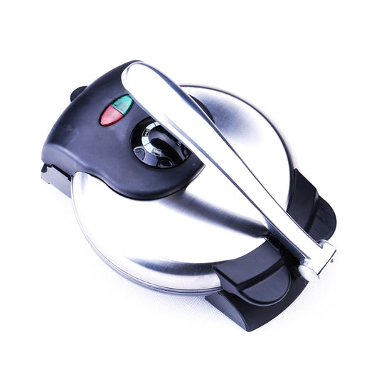 Wukusy Orbit Roti and Khakra Maker with 1000W power, showing the appliance with a sleek design and control knobs in a home kitchen setting.