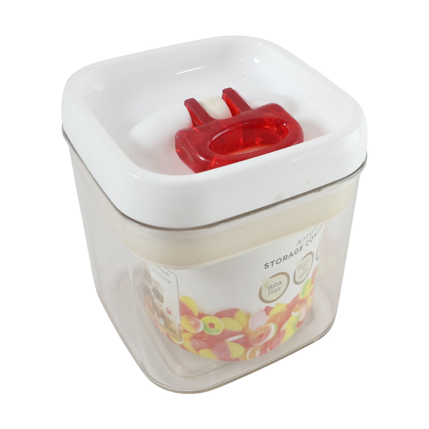 Wukusy airtight storage container with red lid, 1 piece, made of clear plastic for food storage and organization.