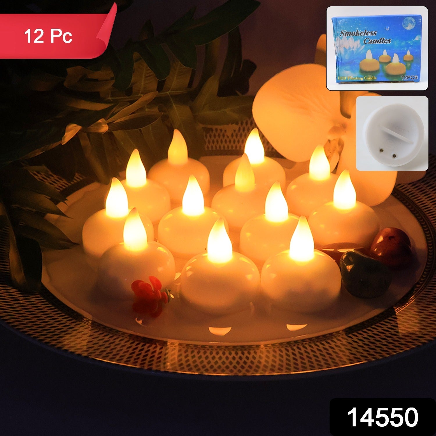 Set of 12 Wukusy LED floating smokeless candles for home decor, featuring warm glow and modern design.