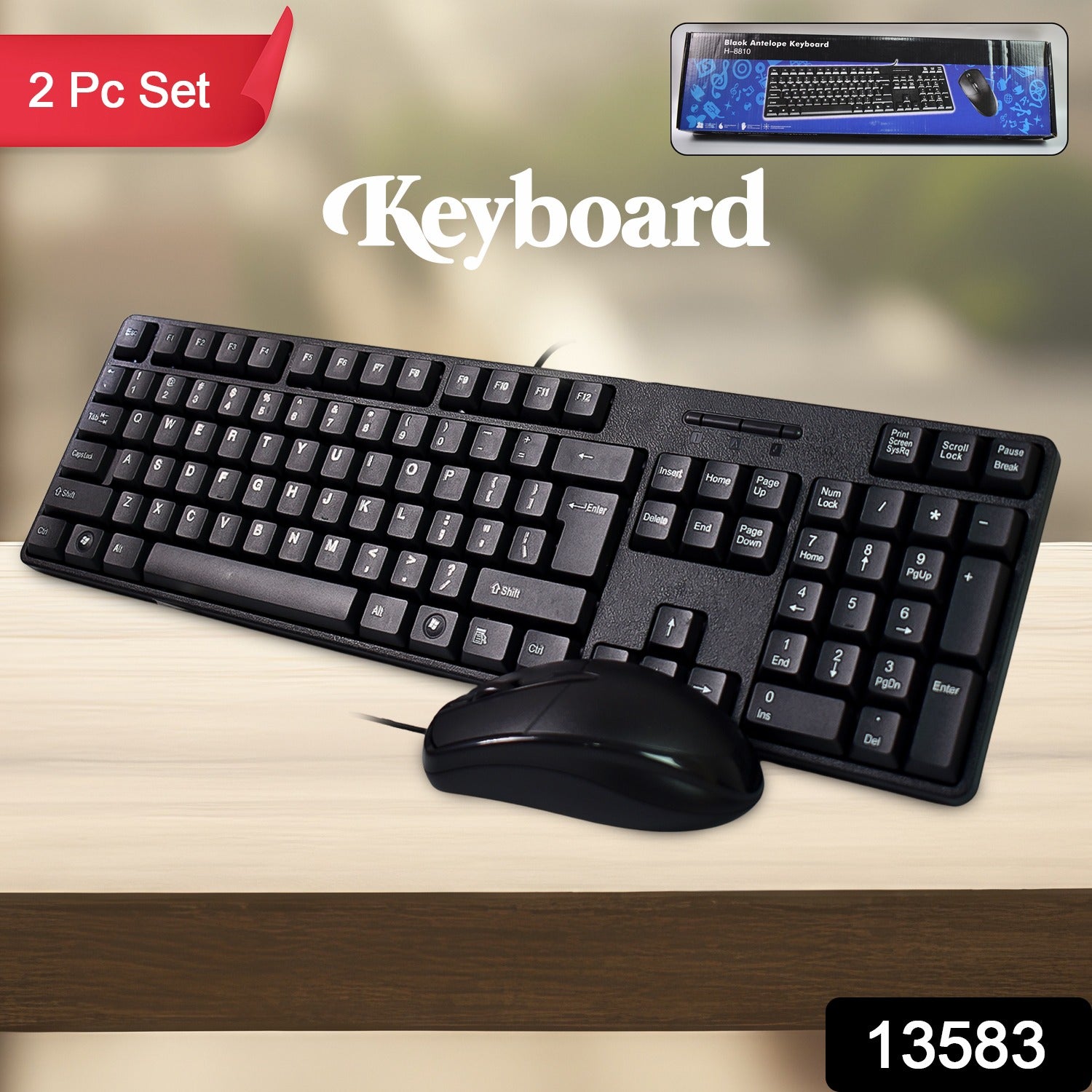 Wukusy wired USB keyboard and mouse set with 107 keys, designed for office use, featuring a sleek black finish and standard layout.