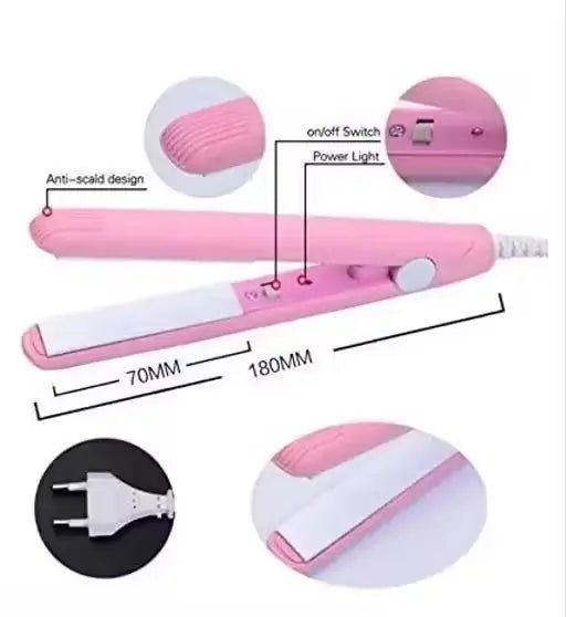 Ekom all-beauty red edition hair straightener, mini lipstick, and 36-hour eyeliner set displayed on a white background.
