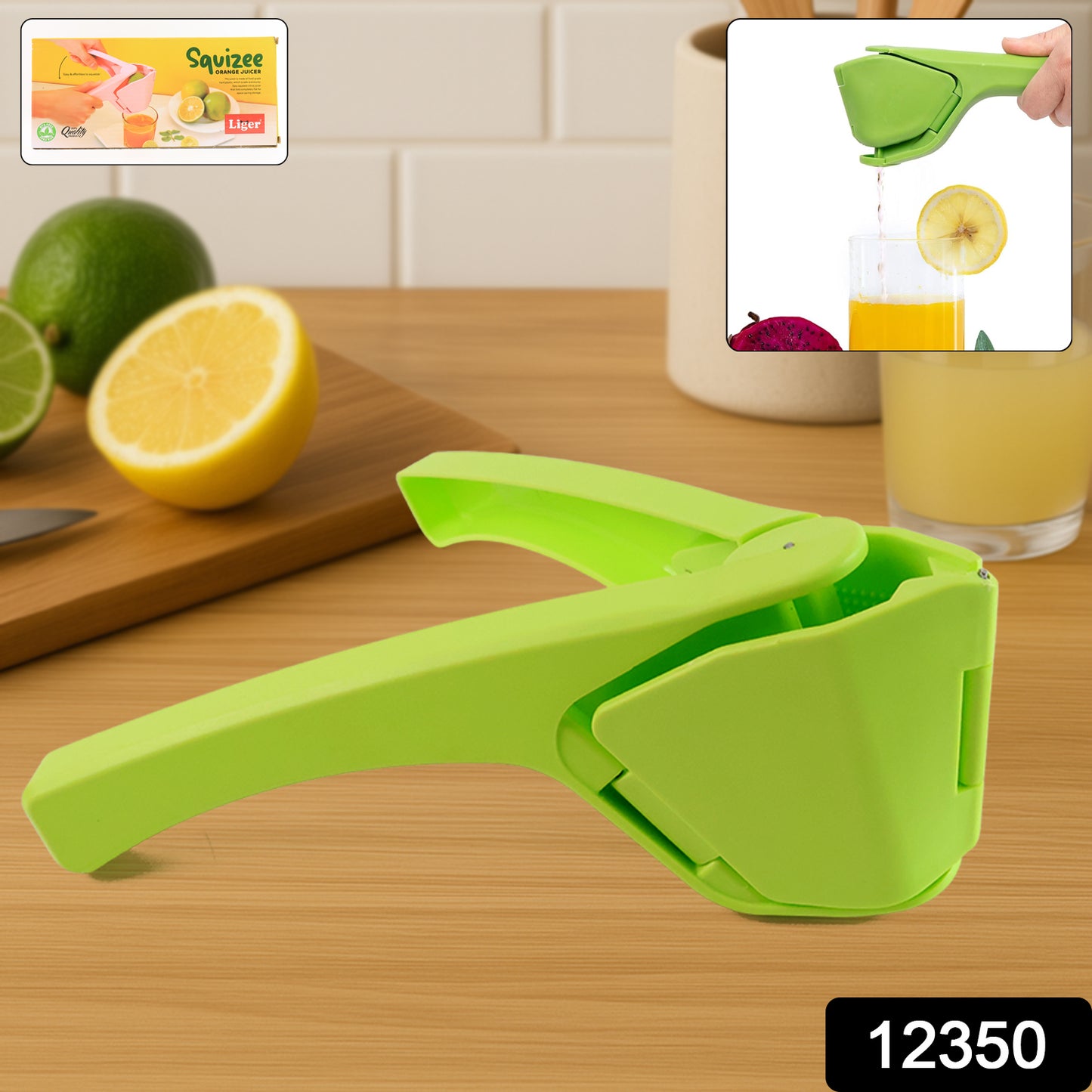 Wukusy Liger plastic handheld lemon and orange squeezer for fresh juice extraction in home kitchen use.