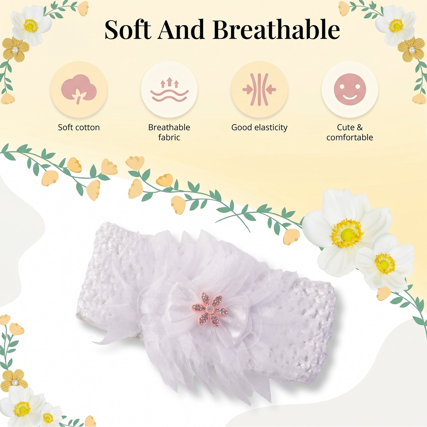 Soft elastic floral baby headband by Wukusy, stylish stretchable hair band with cute floral design for infants.