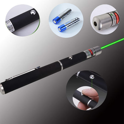 Wukusy high-power laser pointer pen with 2 AA batteries, toy gadget with a sleek black design and laser emission tip.