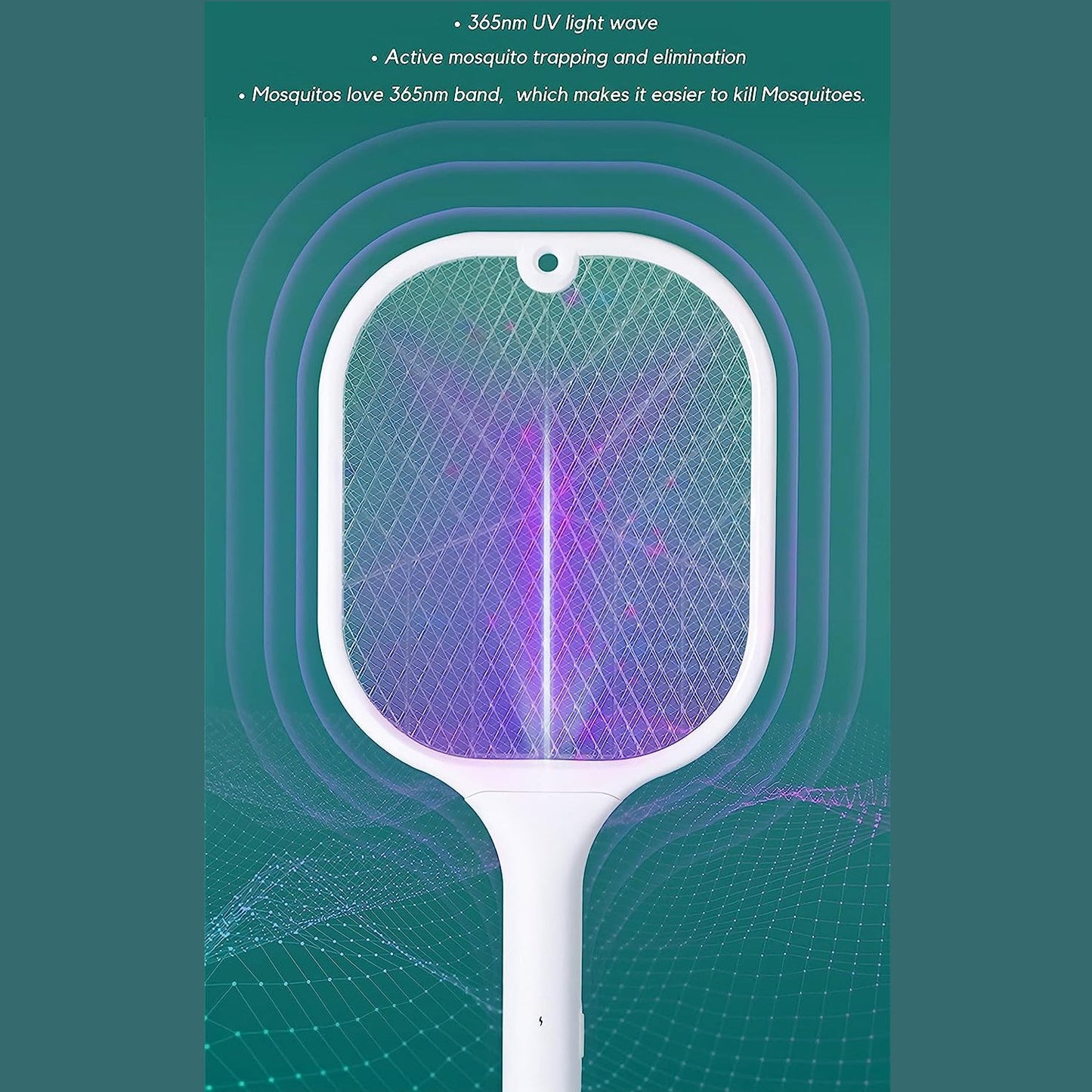 Rechargeable Wukusy mosquito killer racket with UV light, electric fly swatter, USB charging base, for home insect control.