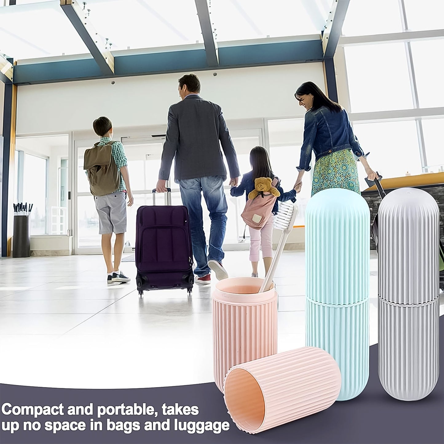 Set of three multicolor capsule-shaped travel toothbrush and toothpaste case holders by Wukusy for home improvement.