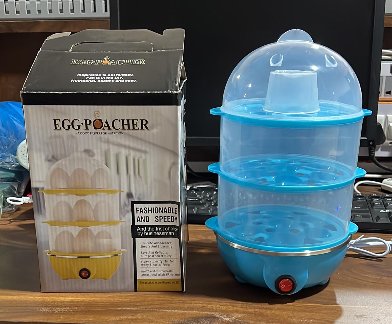 Wukusy 2902 3-floor electric egg boiler cooker with stainless steel trays and digital control panel.