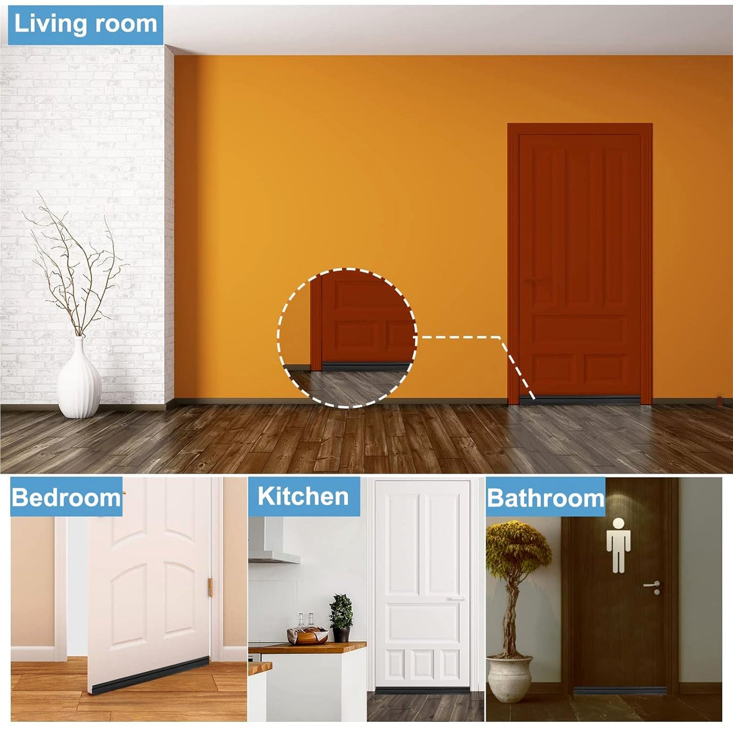 Wukusy 1 meter self-adhesive silicone door bottom seal strip for office doors, flexible and easy to install on door bottoms.