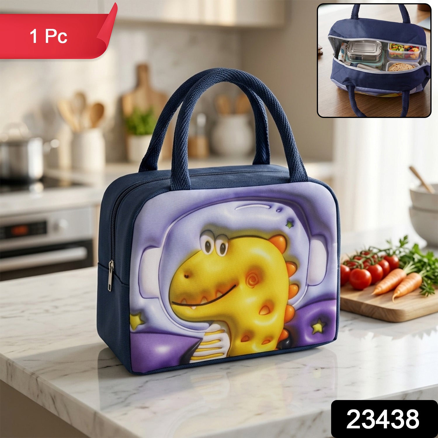 Wukusy insulated kids' lunch bag with colorful design, ideal for school, picnics, and travel, featuring a spacious interior for meals.