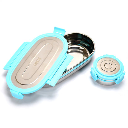 Set of two small Ganesh stainless steel lunch boxes by Wukusy, durable containers for home food storage.