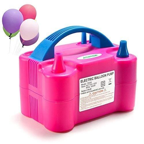 Wukusy 1599 portable dual nozzle electric balloon blower pump with handle and control buttons, designed for inflating balloons efficiently.