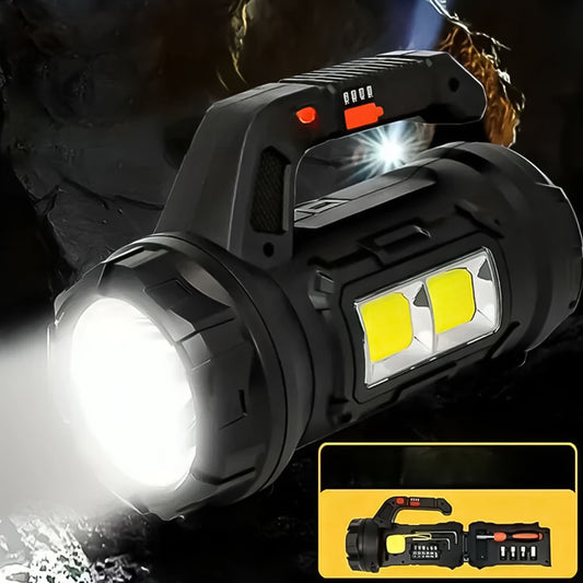 Wukusy multi-function SOS light with toolbox and 18W torchlight, used for home improvement and emergency lighting.