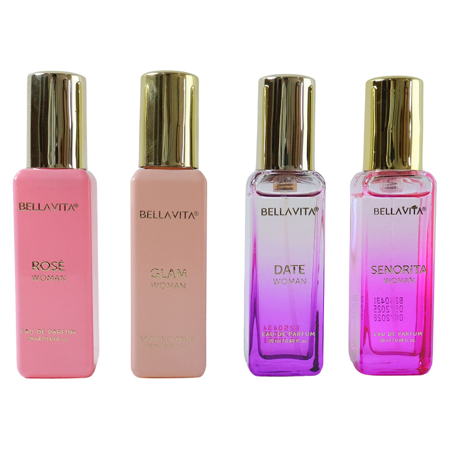Wukusy Bellavita Luxury Women Eau De Parfum gift set with four 20ml bottles featuring floral and citrus fragrances.