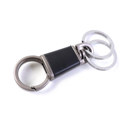 Wukusy premium dual ring metal key holder with rotating swivel, shown with multiple keys attached and polished silver finish.