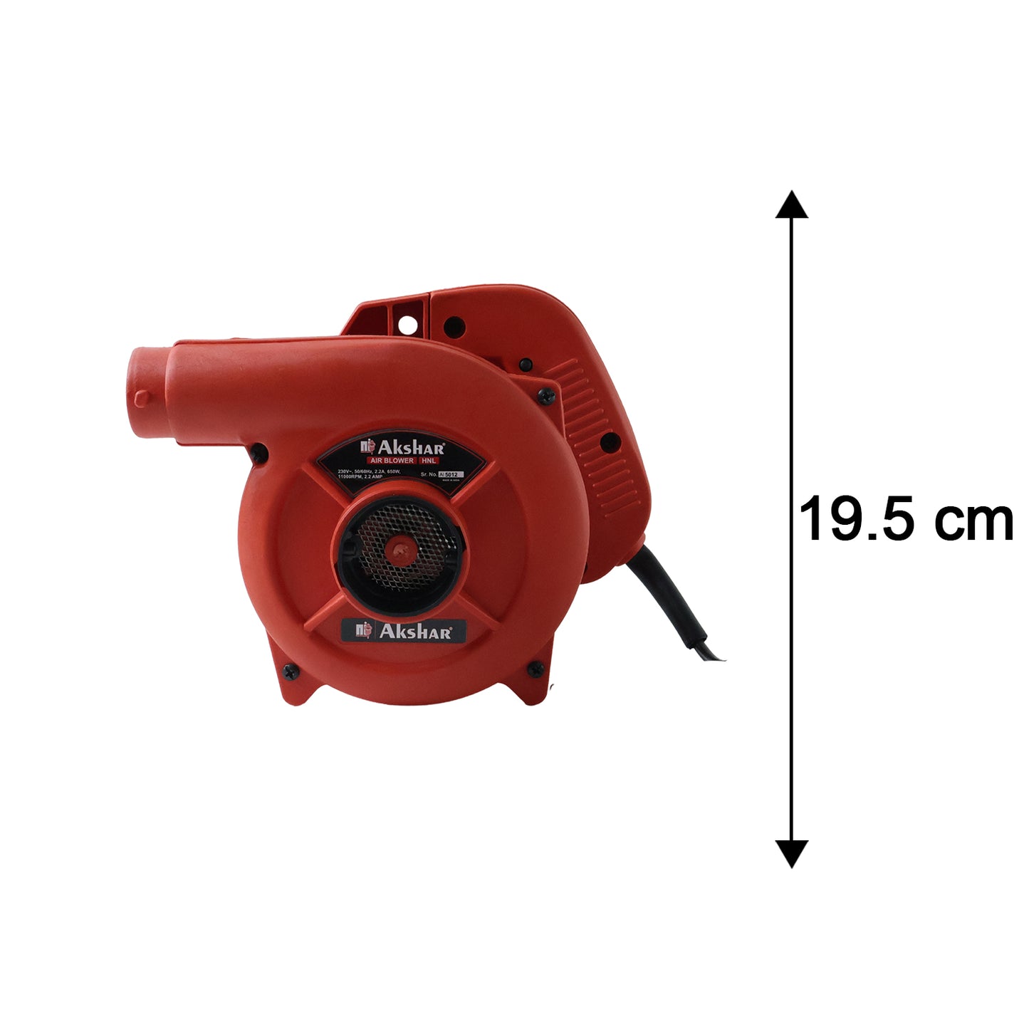 Wukusy Akshar Electric Air Blower Ai40 HNL with 650W motor, shown in a close-up view of its compact design and power switch.