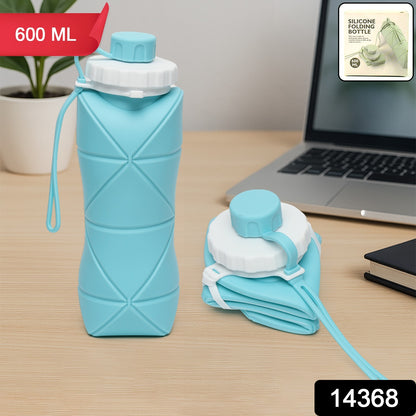 Wukusy 600ml collapsible silicone water bottle for travel, sports, gym, and office, shown in a compact, flexible design.
