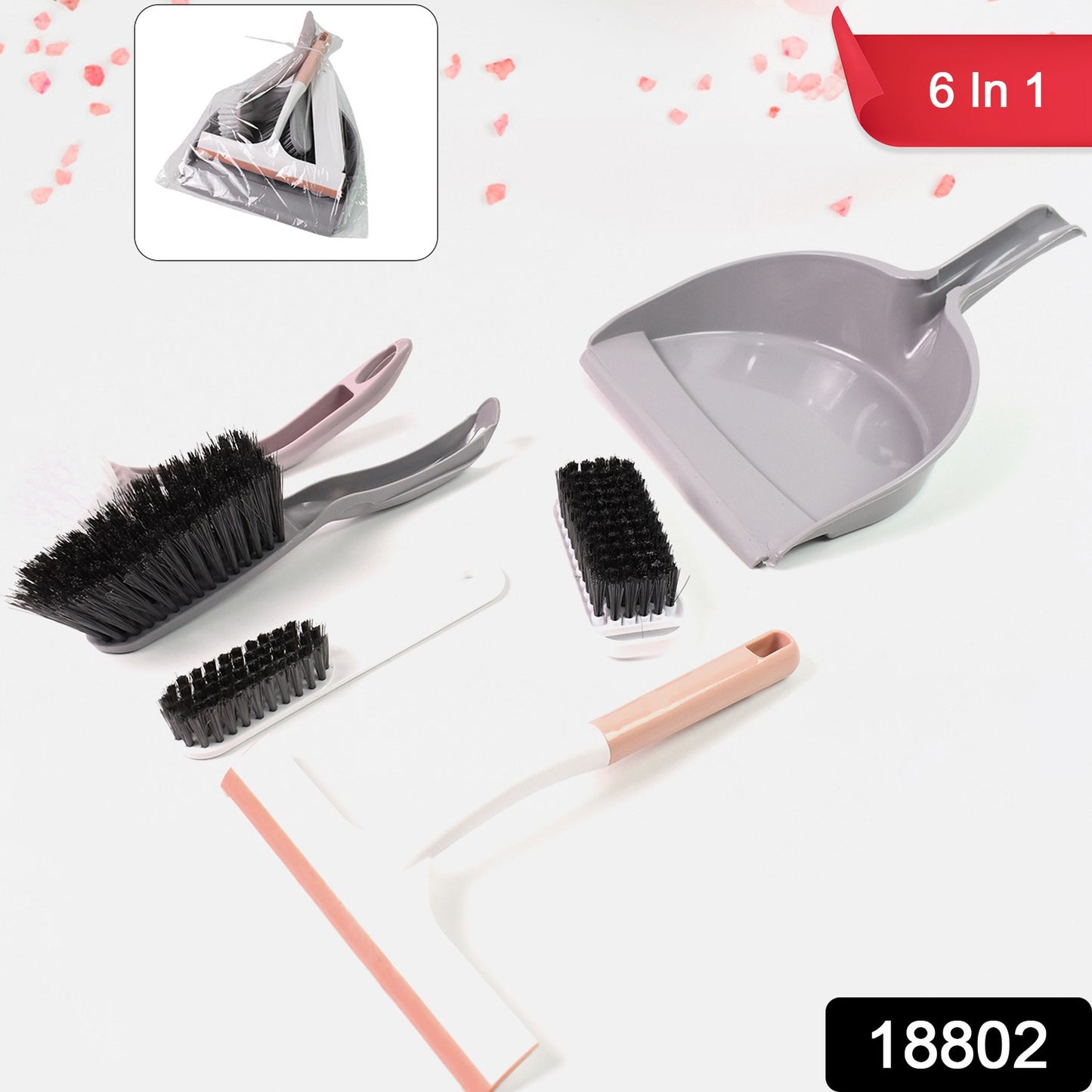 Wukusy 6-in-1 multipurpose cleaning tool set with six versatile scrub brushes and attachments for household cleaning tasks.