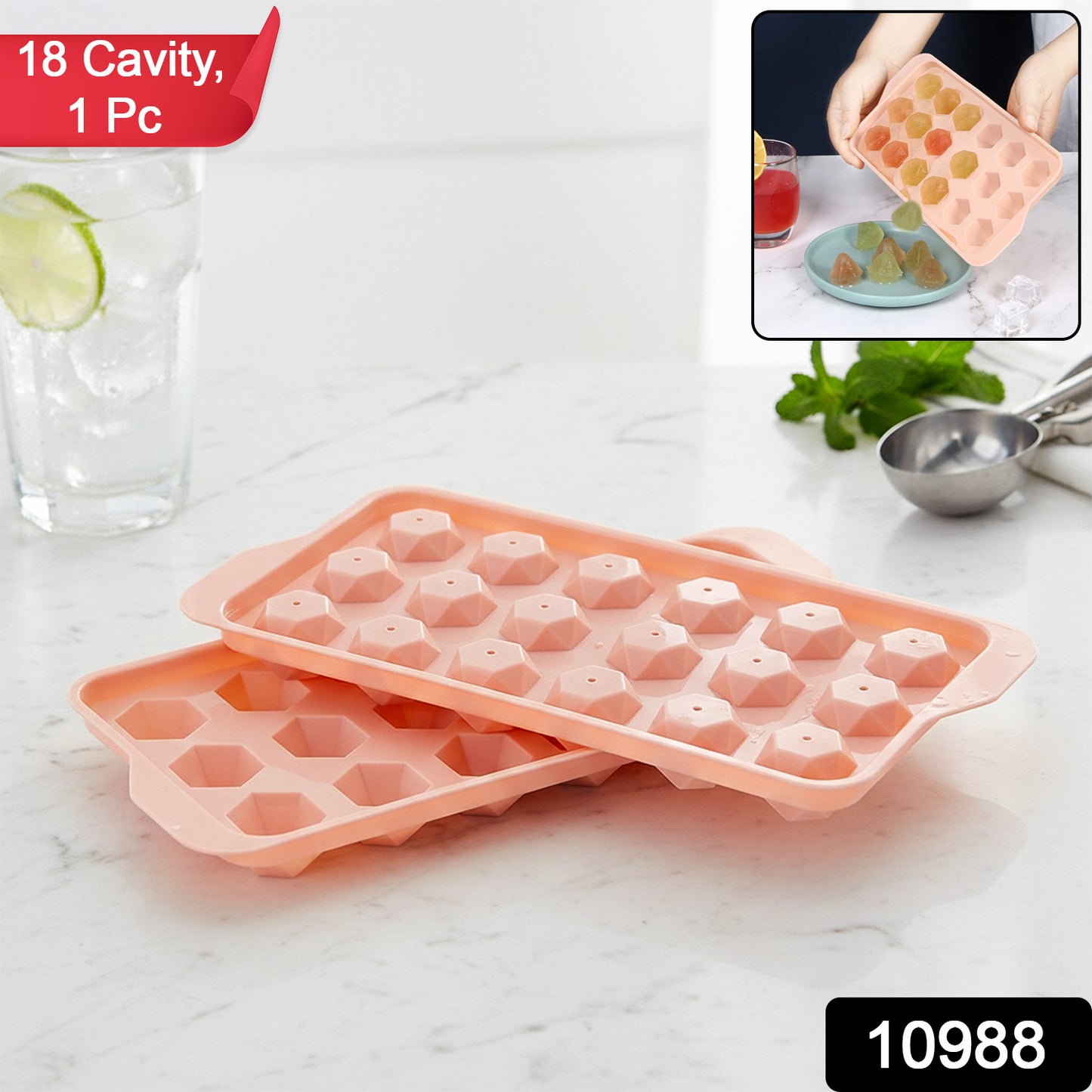 Wukusy durable plastic ice cube tray with 12 compartments for home and kitchen use, flexible and easy to release ice cubes.