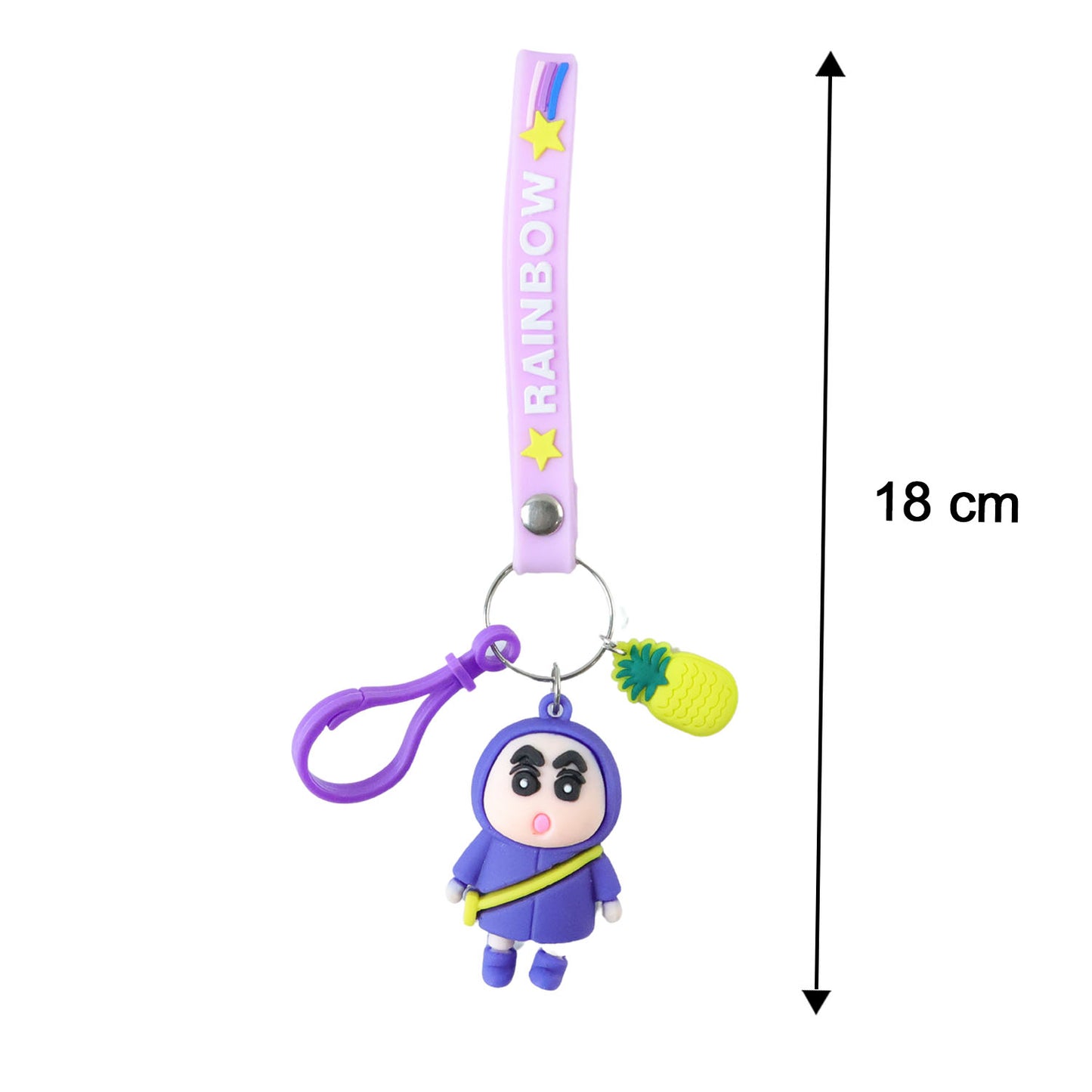 Cute cartoon doll keychain with pineapple charm and strap by Wukusy, featuring colorful, playful design for accessories.
